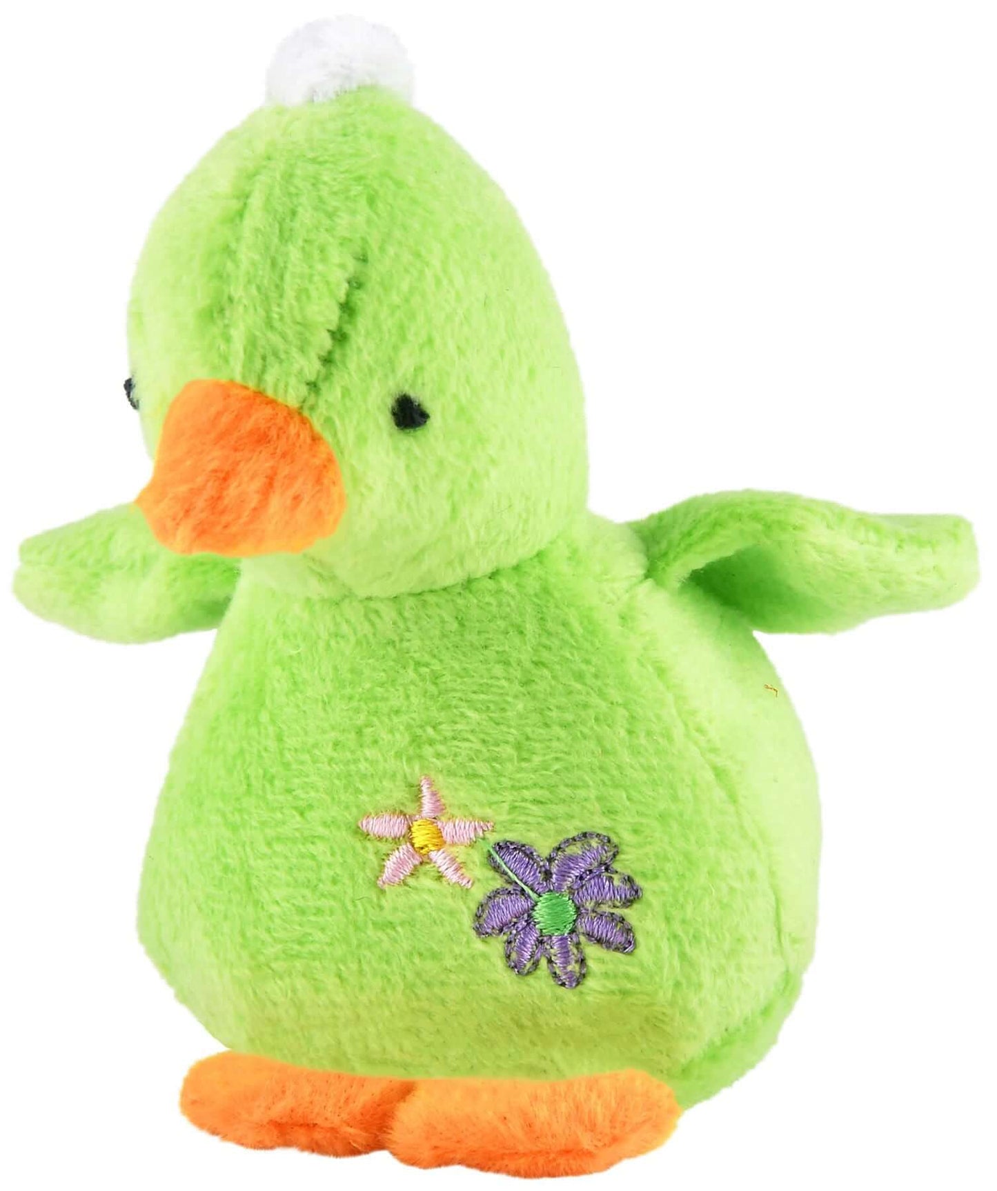 Baby Duck Plush Squeaker Dog Toys in pastel green with flowers features, perfect for dogs.
