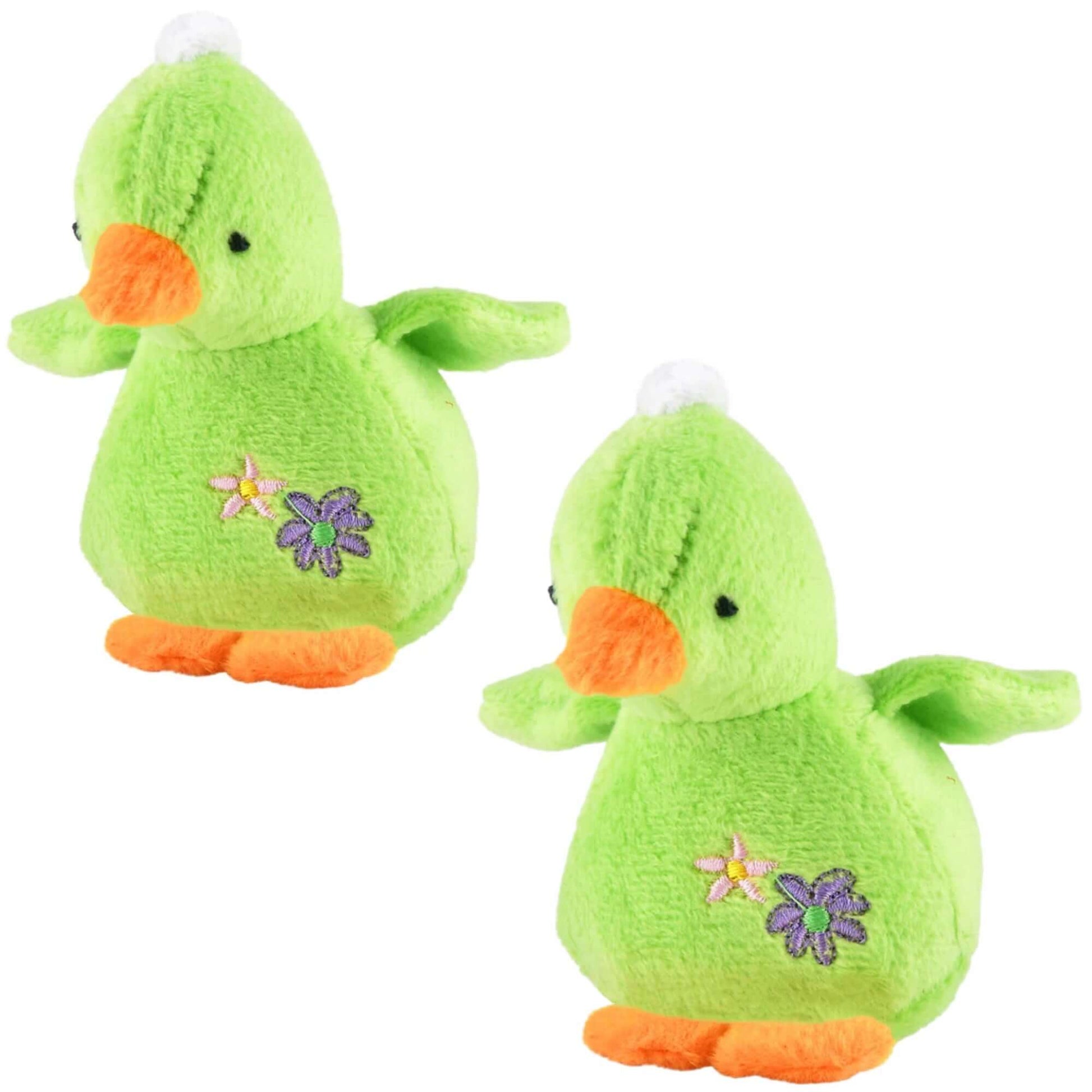 Baby Duck Plush Squeaker Dog Toys in pastel colors with floral designs for pet playtime.