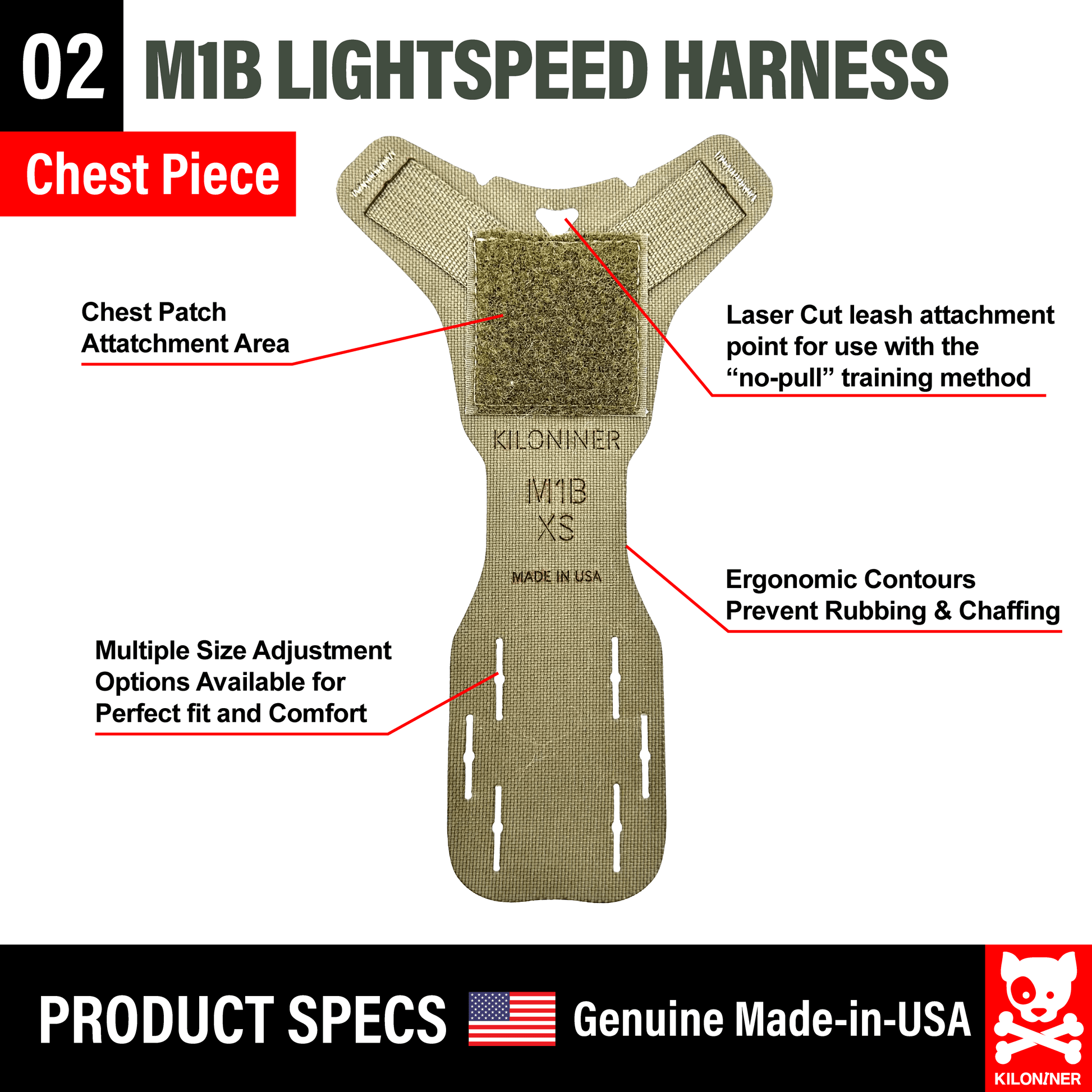 K9R - M1 LightSpeed Dog Harness chest piece features for comfort and fit.