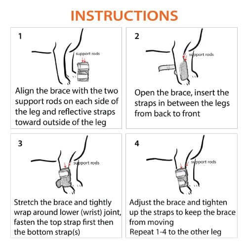 Instructions for Dog Front Leg Brace Reflective-Metal Spring Inserts for Carpal Support with step-by-step guidance.