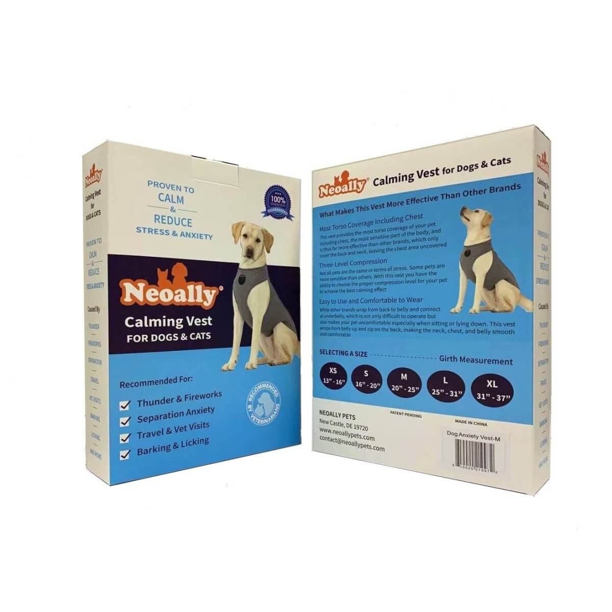 NeoAlly Upgraded Dog Surgical Recovery Vest for Dogs and Cats packaging showcasing features and benefits.