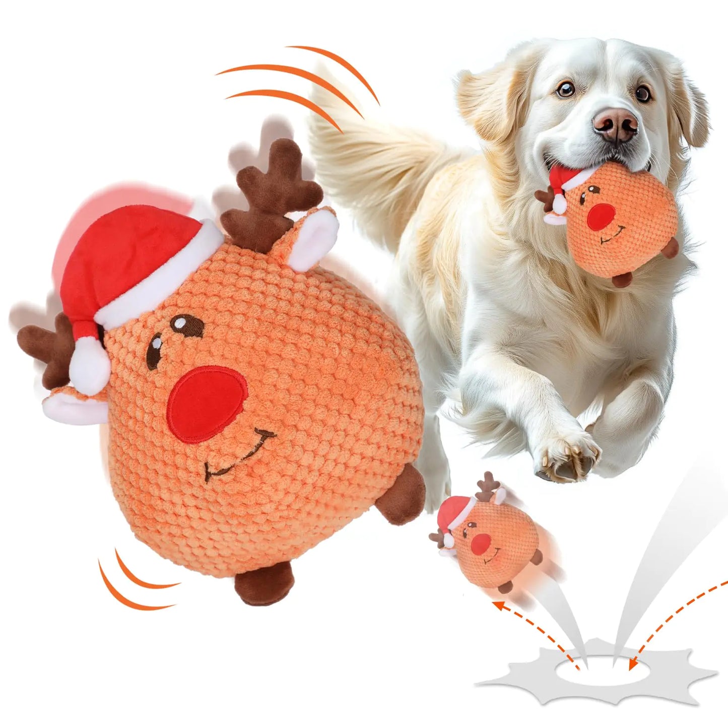 CiyvoLyeen Reindeer Bouncing Chew Toy - Active Dog Game Xmas Gift