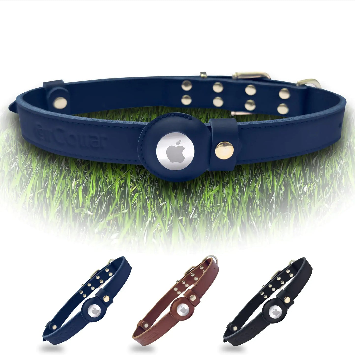 Airtag Luxury Leather Dog Collar with Airtag Holder