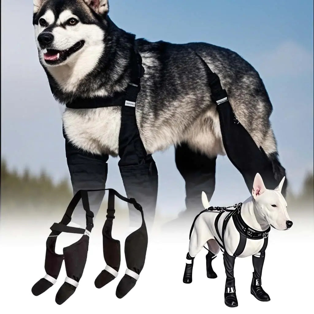 Reflective Waterproof Dog Boots with Suspenders (Black L)